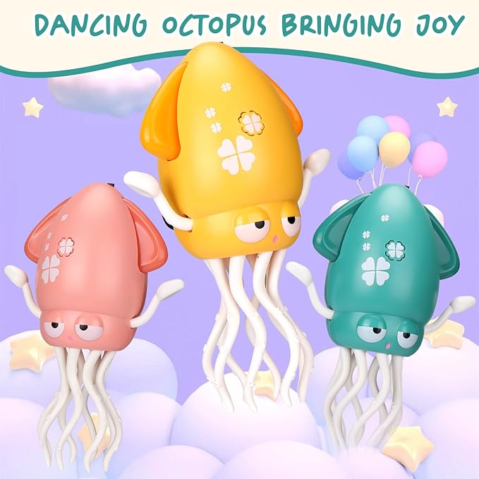 Palksky Dancing Squid Baby Toy in Tummy Time,Magic Electric Octopus Automatic Obstacle Avoidance Toy with Light & Music,Crawling Toys for Learning to Walk,Green