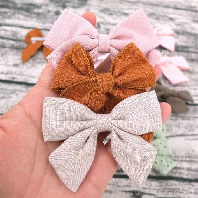 12 PCS Linen Bow Hair Clips for Baby Girls Toddler Kids Hair Bows Alligator Clips In Fringe Bangs Accessories (Assorted A)