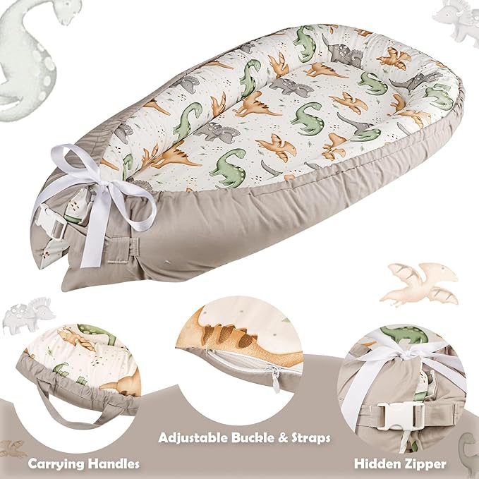 Hooyax Baby Lounger Cover, 100% Cotton, Reversible, Dinosaur Pattern, Compatible with Most Loungers
