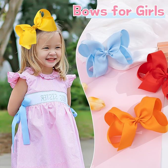 Oaoleer 20PCS 8 Inch Hair Bows for Girls Grosgrain Ribbon Toddler Hair Accessories with Alligator Clips for Toddlers Baby Girls Kids Teens in Pairs