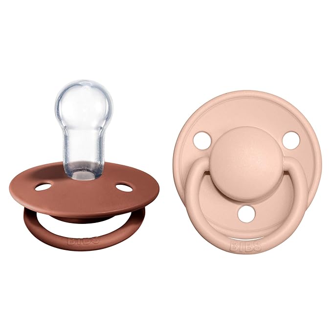 BIBS De Lux Baby Pacifier 2-Pack | Made in Denmark | BPA Free Dummy Soother, Round Nipple. Silicone, OneSize (0-36 Months), Woodchuck/Blush