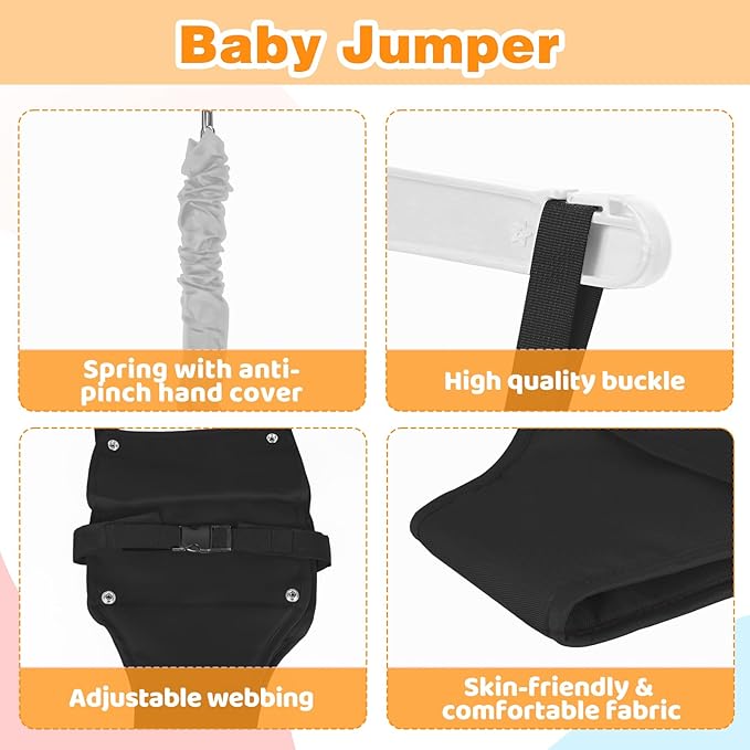 Baby Jumper, Indoor&Outdoor Baby Bouncer, Infant Jumper with Adjustment Strap for Boys Girls, Exercise Saddle Seat for Backyard, Easy to Assemble & Store (White)