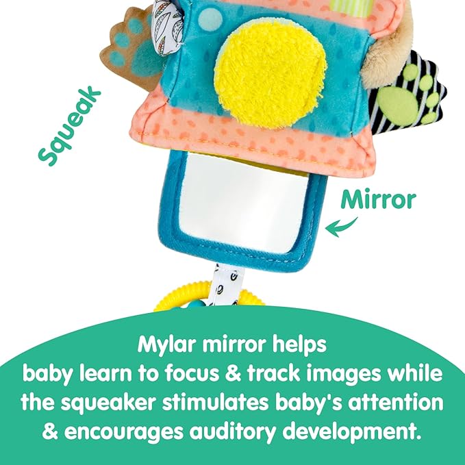 Lamaze Arty Says Cheese Clip On Stroller Toy - Baby Sensory Toys with Crinkle and Squeak Sounds - Includes Clip for On-The-Go Stroller or Car Seat Play - Ages 0 Months and Up