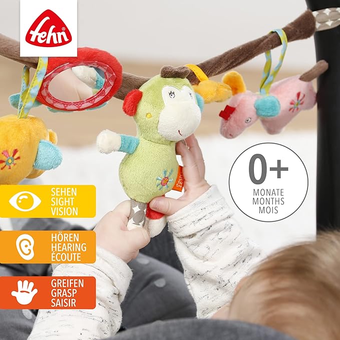 Fehn 074550 Safari Pram Chain – Mobile Chain with Cute Characters to Hang On Prams, Baby Seats Or Cots – for Babies and Toddlers from Newborns Upwards, Length : 45 cm