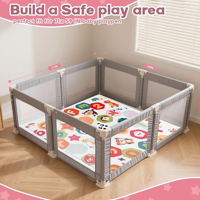 RONGFA Baby Play Mat for Floor,1.3" Thick Elasti-Foam Playpen Mat for Tummy Time, Easy Care with Non-Slip Cushioned for Infant,Kids and Toddler Crawling