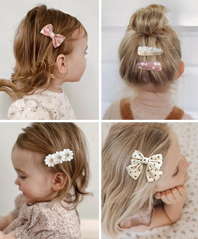 Floral Hair Bow Clips for Baby Girls, 20 Pack Boutique Snap Hairpins and Alligator Clips Set, Handmade Hair Accessories for for Toddler Kid School Age Girls Gifts by Cherssy