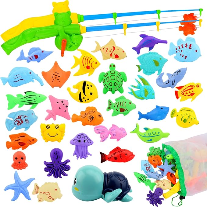 AUUGUU Magnetic Fishing Pool Toys Game, Water Table Bathtub Bath Toy - Pole Rod Floating Fish, Birthday Party Gifts for Toddler Age 3 4 5 6 Year Old, Kids Outdoor Toys