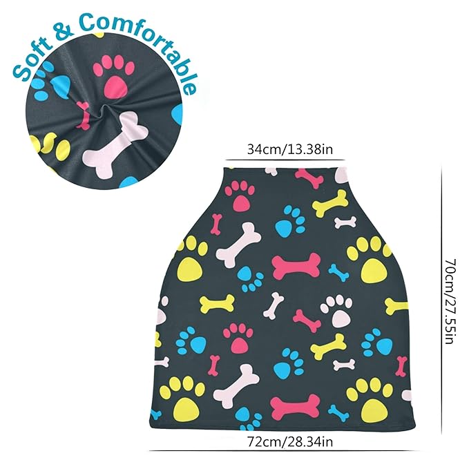 Colorful Dog Paw Print Bone Pet Animal Design Stretchy Baby Car Seat Cover Infant Canopy Nursing Covers Breastfeeding Cover Breathable Windproof Winter Scarf for Boys Girls