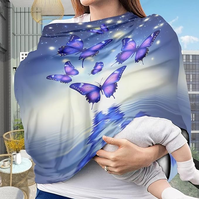 Butterfly Car Seat Canopy for Baby Girls, Trendy Nursing Cover Elastic Shopping Cart Cover for Baby Breastfeeding Cover Soft Car Infant Seat Cover