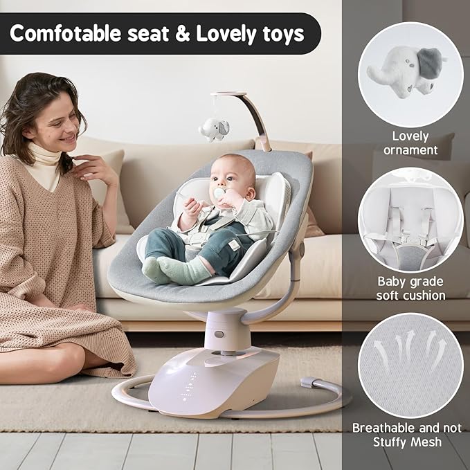 Baby Swing for Infants, Electric Baby Swing with Remote Control, 5 Motions & 4 Speeds, Infant Swings with 8 Lullabies, and 180° Rotating Seat, Indoor & Outdoor Use