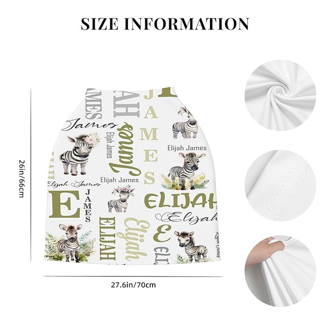 Personalized Baby Car Seat Covers for Babies, Custom Zebra Nursing Breastfeeding Carseat Canopy with Name, Infant Stroller Covers for Newborn Girls Boys, Breathable Carseat Cover