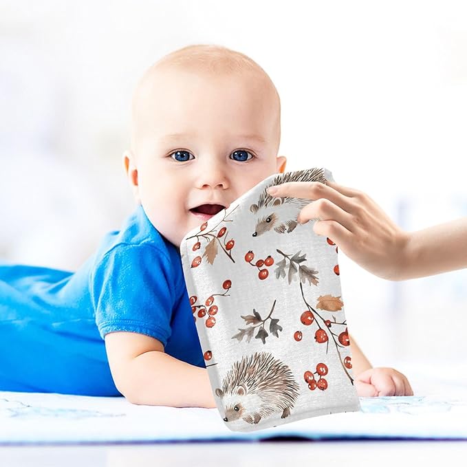vvfelixl Baby Muslin Washcloths Forest Hedgehog Baby Burp Cloths Cotton Babys Face Towel for Newborn Infants Boys Girls Soft and Absorbent 11.8 X 11.8 in, 3 Pack