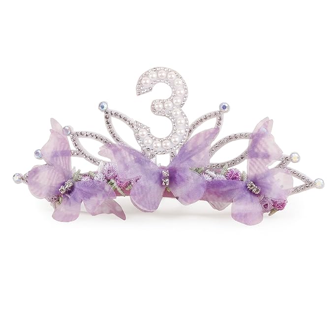 cherrboll Baby Girl Birthday Crown Floral Headband, Soft Flower Head Wrap Tiara Hairband for 1-3 Years Old Toddlers Kids 3rd Birthday Party Dress Photo Decoration