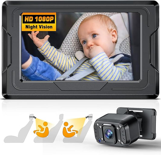 FEISIKE Baby Car Camera, 4.3'' Back Seat Baby Car Camera Mirror for Crystal Infrared Night Vision, 360° Rotation & 149° Wide View, 3 Mins Easy Installation
