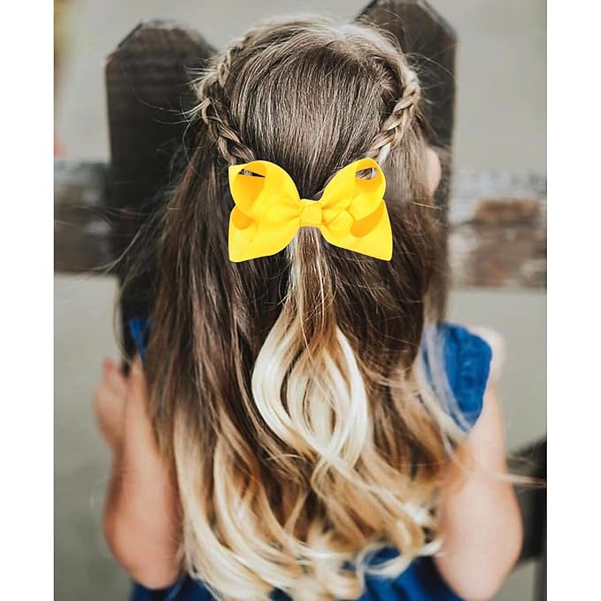 2 PCS 4.5inchs Hair Bows for Girls Grosgrain Ribbon Hair Bow Alligator Clips Hair Accessories for Baby Girls Toddlers(Yellow)