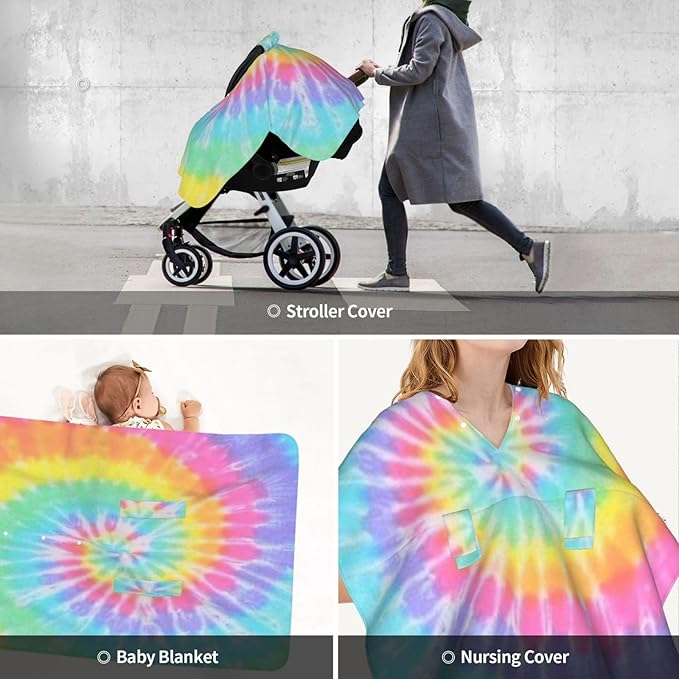 Tie Dye Baby Car Seat Canopy Cover 39x27.5 Inches Multi Use Nursing Cover for Newborn Car Seat Canopy Mom Nursing Breastfeeding Covers Newborn Shower Gifts