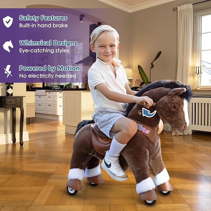 PonyCycle Ride on Horse Riding Horse Advanced Model Y Riding Unicorn Pony Toy for Kids Ages 3–4 (28.7" Height/Size 3) Magical Birthday Gift for Kids with Brake Plush Animal Chocolate Brown Y376