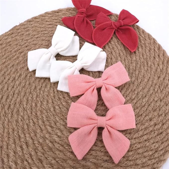 12 PCS Linen Bow Hair Clips for Baby Girls Hair Bows Alligator Clips Accessories Infants Toddler Kids Hairgrips (Assorted C)