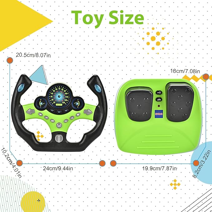 RedCrab Steering Wheels with Brake and Gas Pedals Toy for Kids,Pretend Driving Seat Toys with Light and Music,Simulated Driving for Toddlers,Baby Electric Early Learning Educational Toys (Green)