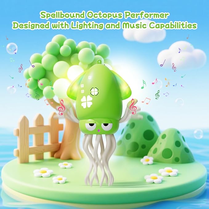 Crawling Dancing Octopus Toy for Kids – Rechargeable Interactive Sensory Toy with LED Lights & Music, Fun Tummy Time Gift for Birthdays & Holidays (Fluorescent Green)