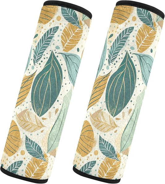CHIFIGNO Boho Style Leaves Seat Belt Cover Pad Universal Car Seat Straps Cover 2Pcs Shoulder Strap Covers for Girls Boys Adults