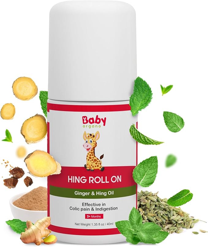 Baby Organo Hing Roll On for Gas, Colic & Indigestion Relief – Tummy Roll On for Babies & Newborns – Fast Acting Natural Ayurvedic Formula – 40ml / 1.35 fl oz