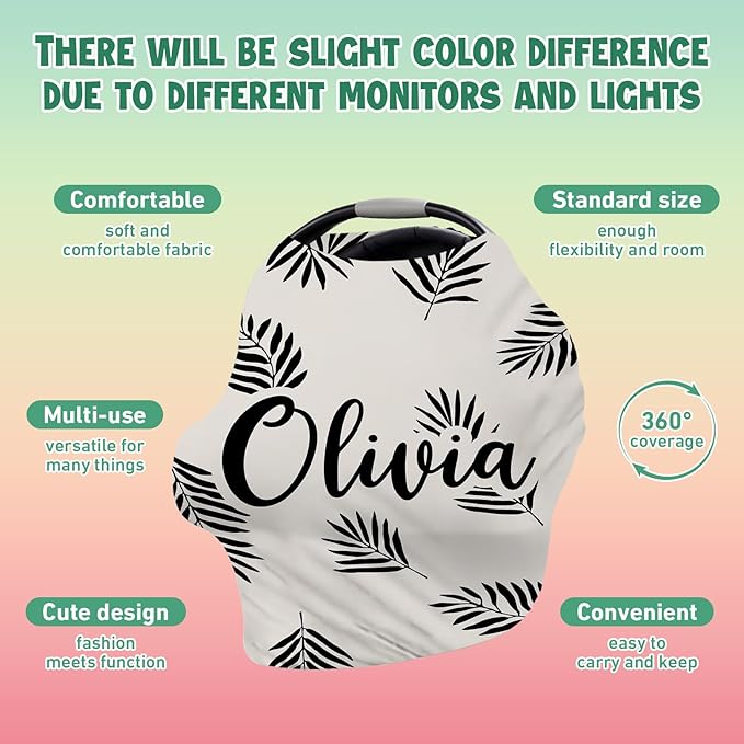 Custom Name Car Seat Canopy - Baby Car Seat Covers, Infant Stroller Cover, Black PatternCarseat Canopy Christmas Birthday Gifts for Girls and Boys