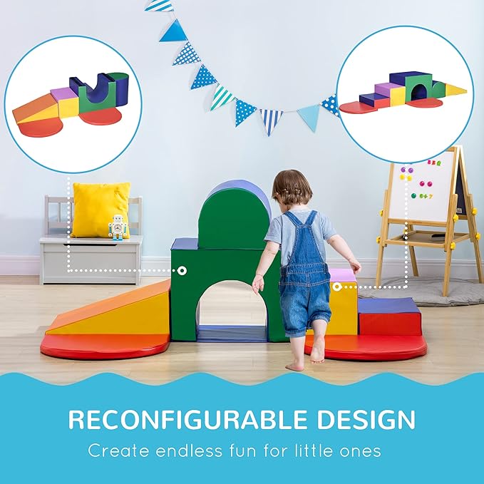 Qaba 7-Piece Baby Soft Play Equipment, Toddler Crawling Climber for Creativity and Shape Discovery with Easy-to-Clean Surface, Climbing Toy for Toddlers, Multicolored