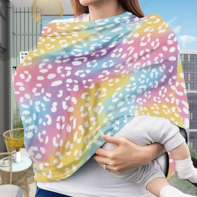 Forchrinse Colourful Leopard Print Car Seat Cover Stretchy Breastfeeding Nursing Cover Soft Multi Use Cover for Shopping Cart/High Chair/Stroller
