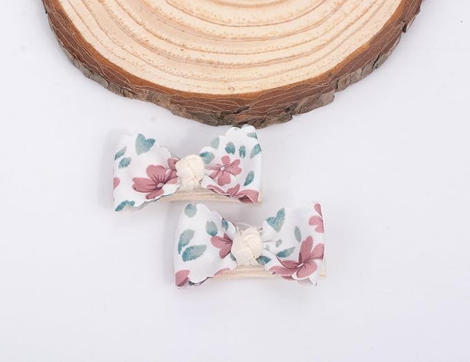 Baby Girls Hair Bow Clips, 10pcs Boutique Cotton Fully Lined Hair Pins, Non Slip Baby Barrettes Accessories for Infants Toddlers Fine Hair by BIANHUAN (Set-A)