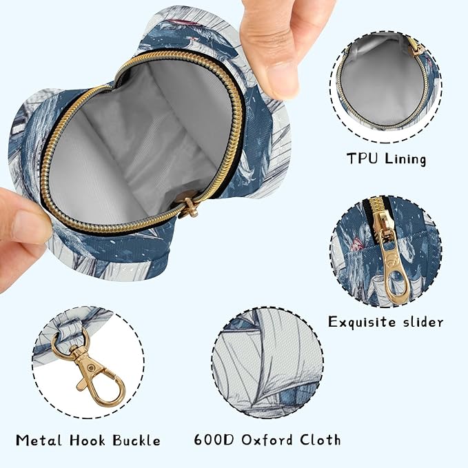 Pacifier Holder with Clip Pacifier Case for Diaper Bag Round Baby Pacifier Pouch Box Bag Portable Pirate Sailing Ship Rose Blue