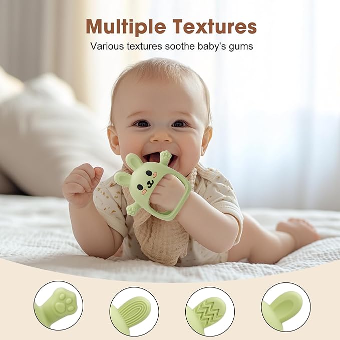 Easter 2 Pack Baby Teething Toys for 3-6 6-12 Months, Soft Silicone BPA Free Bunny Teething Mitten, Easter Basket Stuffers Chew Teether Toys 0-3 6 9 12 Months for Babies Sucking Needs