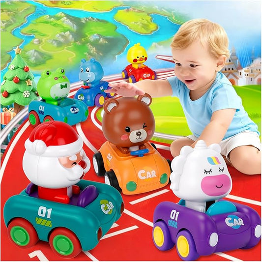 Press and Go Car Toys for Toddlers 1-3, Gifts for 1 Year Old Boy, 6 Pack Friction Powered Baby Push Cars, Infant Play Vehicle Set for 6-9-12-18 Months, 1st Birthday Gifts for 1-2 Year Old Boys Girls