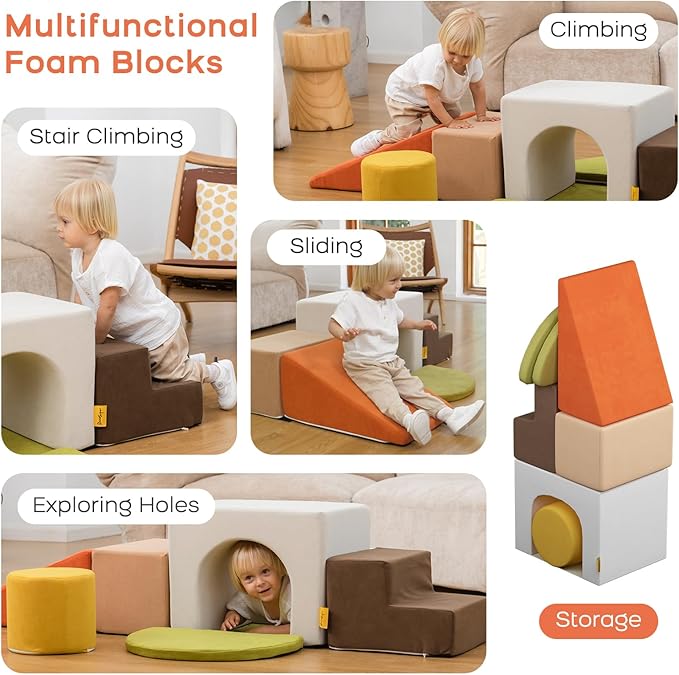 BanaSuper Kids Climbing Foam Blocks Playset - 7 Piece Toddler Climbing Toys, Indoor Gross Motor Development Montessori Gross Motor Toy for Babies & Toddlers (Colorful)