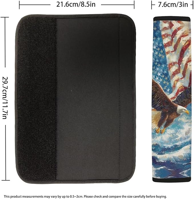 AFPANQZ Eagle Pattern USA Flag 2pcs Universal Car Seat Belt Pads Cover Vehicle Seat Belt Comfort Shoulder Pads for Adults Children Seat Cushion Shoulder Straps Cushion for Bags