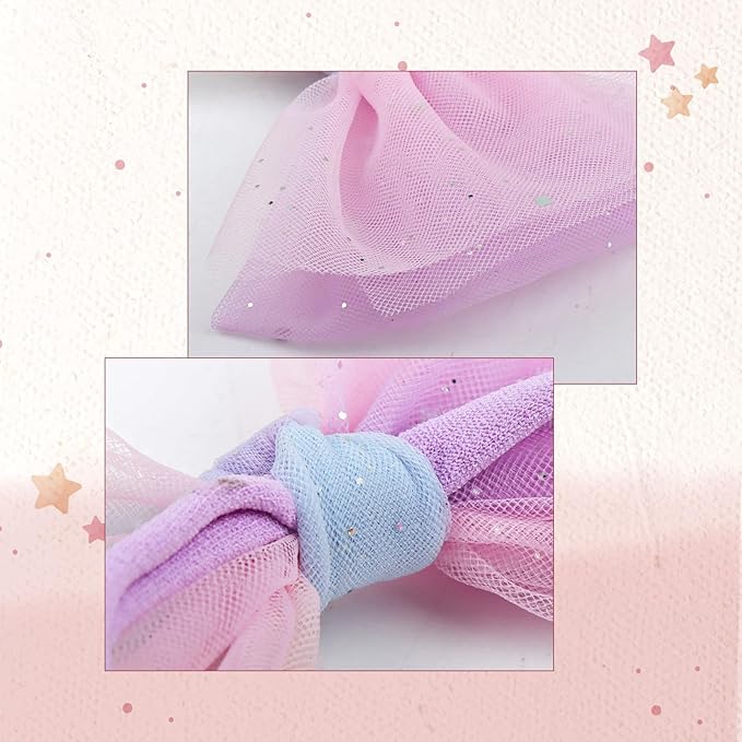 16 Pcs 4.5’’ Organza Lace Bow for Baby Girls Headbands Mesh Glitter Hair Bows Baby Shower Gifts for Newborn Infant Toddler Girl