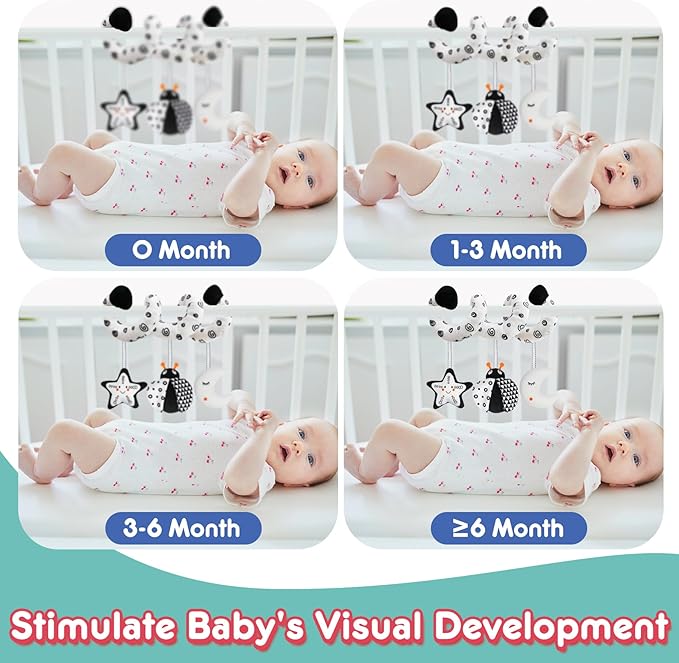 GKDOMS Baby Spiral Hanging Stroller and Car Seat Toys Black and White High Contrast Sensory Toy Newborn Plush Activity Toys Party Favors Quality Baby Shower Valentine's Gifts
