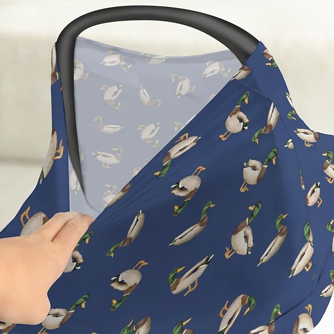 Wild Ducks Mallards Baby Car Seat Covers Mallard Duck Lake Pond Stretchy 5-in-1 Cover Adjustable Car Canopy Breastfeeding Cover Vintage Duck Hunting Breathable Nursing Cover-Up