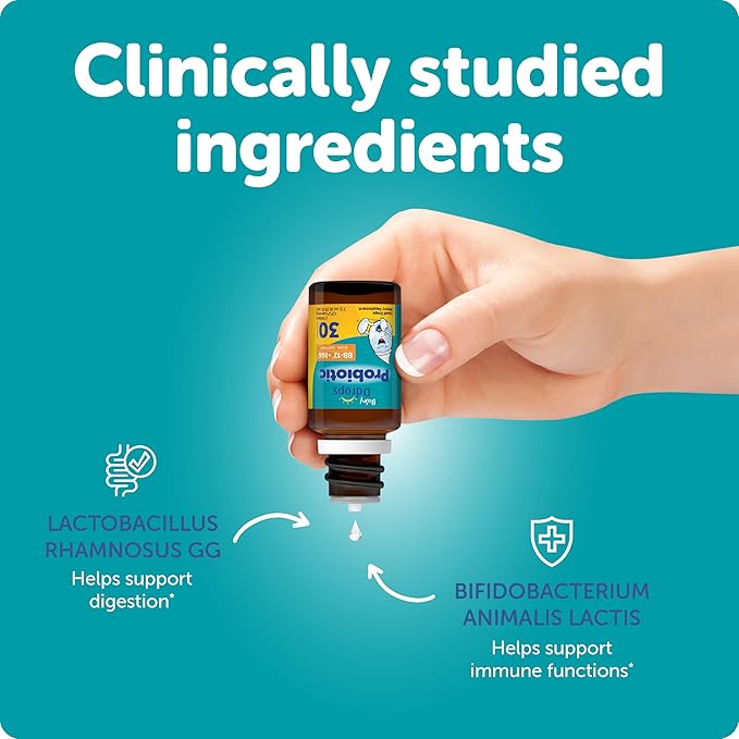 Ddrops Baby Probiotic BB-12 + LGG Dual Support Liquid Drops - 30 Servings -Helps to Support Immune and Digestive Health - No Artificial Preservatives, Flavors or Colors