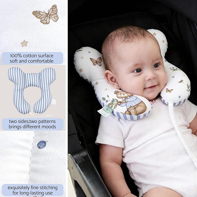 Baby Neck Pillow, U-Shape Pillow for Car Seat and Stroller, Lightweight Comfort Pillow for Babies and Toddlers (Berry Bear)