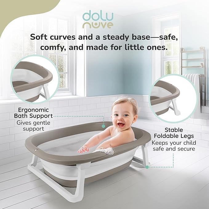 Dolu Nuve Foldable Baby Bathtub, Collapsible Infant and Toddler Bath Tub with Non Slip Feet, Portable Design for Bathroom or Travel, Stone Grey