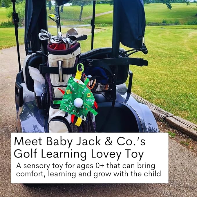 Baby Jack & Co 10x10” Golf Ball Sports Lovey Sensory Plush Blanket - Tag Toys for Sensory Play - Travel Stroller Toy - Learn Shapes, Letters & Colors - Sports Gift Educational and Soother