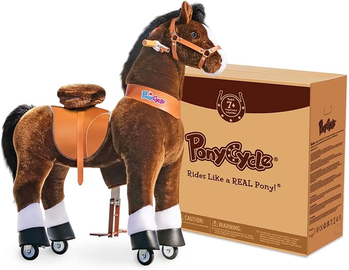 PonyCycle Large Ride on Horse Toys Classic Model U for Big Kids (with Brake/ 42.5" Height/Size 5 for Age 7-12) Pony Cycle Large Riding Horse Chocolate Brown Ux521