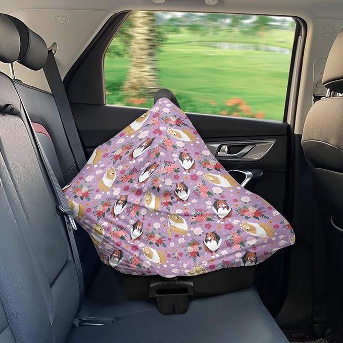 AFPANQZ Flower Dog Pattern Baby Car Seat Cover Stretchy Nursing Breastfeeding Covers Shopping Cart High Chair Stroller Covers Infinity Scarf Sunshade Car Seat Canopies