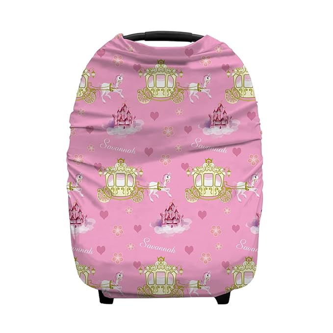 Personalized Princess Castle Baby Car Seat Covers with Name, Custom Multiuse Nursing Breastfeeding Car seat Canopy, Infant Stroller Covers for Newborn Girl Boy, Ultra-Soft Breathable, Nursing Scarf