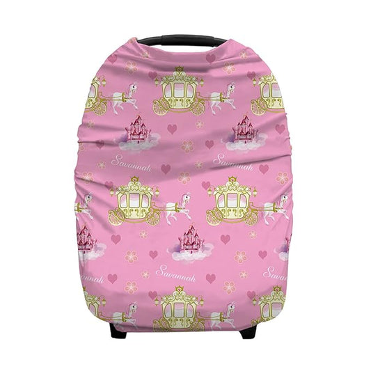 Personalized Princess Castle Baby Car Seat Covers with Name, Custom Multiuse Nursing Breastfeeding Car seat Canopy, Infant Stroller Covers for Newborn Girl Boy, Ultra-Soft Breathable, Nursing Scarf