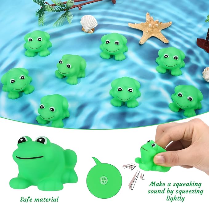 50 Pcs Rubber Frogs Squeak and Floating Green Frog Bath Toys Swimming Bathtub Shower Frog Toys Miniature Frogs for Boys and Girls Baby Shower Birthday Gifts