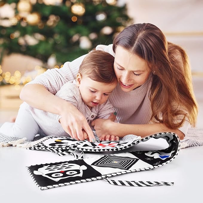 Vicloon Black and White High Contrast Baby Toys, Soft Baby Book for Newborn 0-3-6-12 Months, Infant Tummy Time Toys, Early Education Sensory Toys, Visual Stimulation Folding Cloth Book for Boys Girls