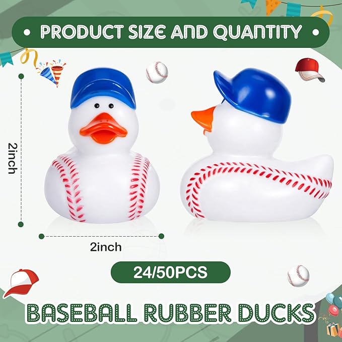 Deekin Rubber Ducks 2 Inch Bulk Sport Party Favors for Team Events Decorations Birthday Party Supplies Club Player Gift(24 Pcs,Baseball Blue)