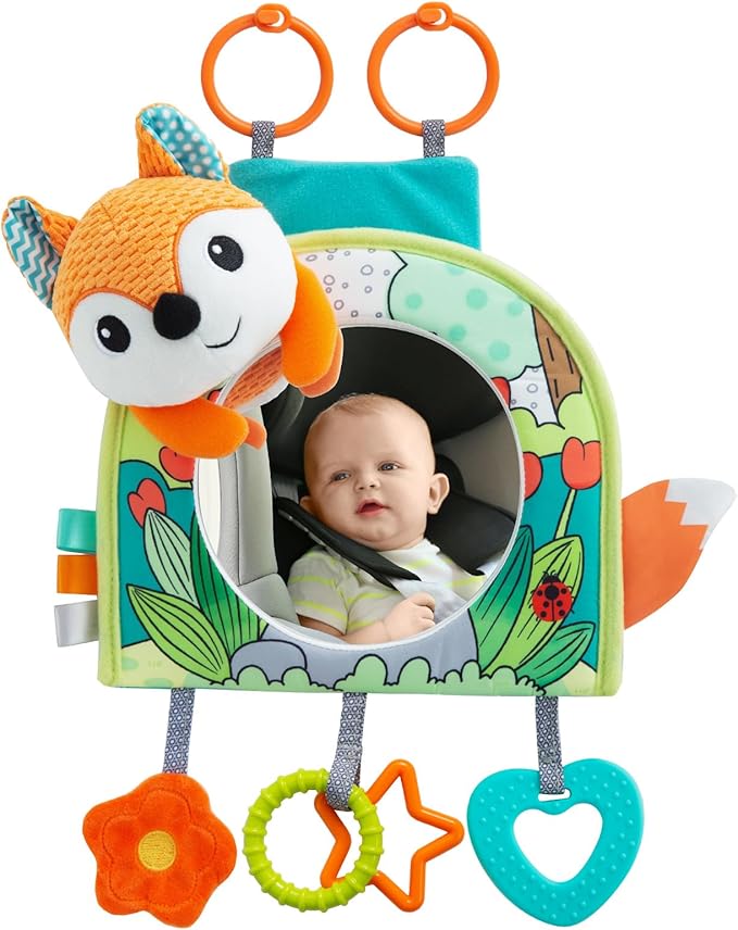 Lynncare Car Seat Toy, Baby Car Mirror Toy for Rear Facing, Travel Baby Activity Center with Hanging Engaging Toys for Infants Babies 0-6-12-18 Months Boy Girl